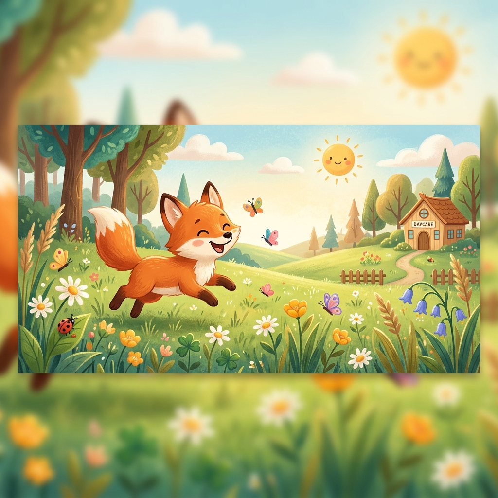 Ilustrace hrající si lištičky v přírodě