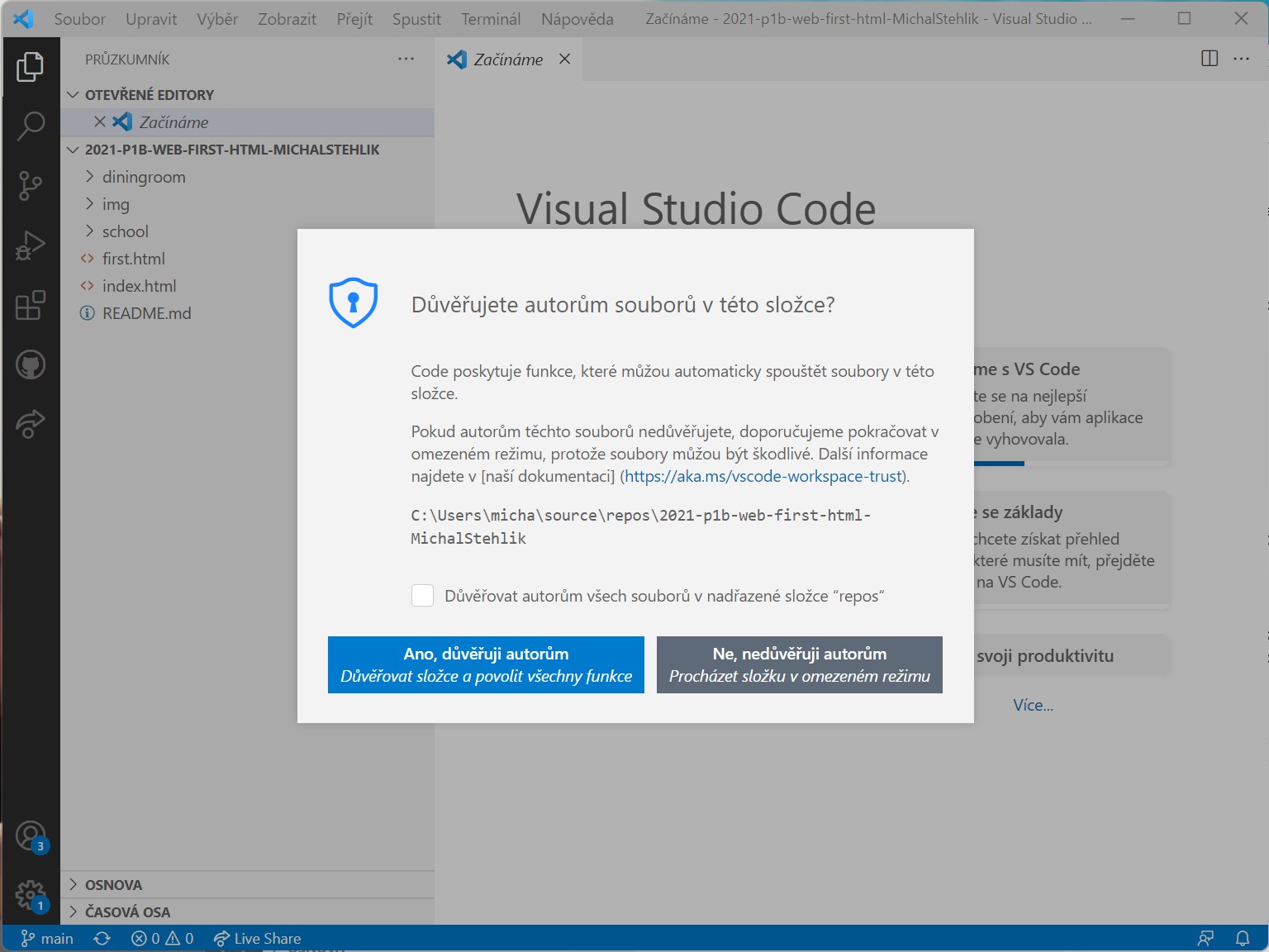 Použití existujícího repozitáře ve Visual Studio Code | learn-git-and ...